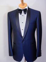 Spectre - Tailored Blue/Black Tuxedo Jacket - 1 Button Shawl Collar Satin Lapels.