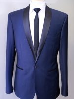 Rystar - Navy Blue Slim Fit 100% Wool 1 Button Shawl Collar Dinner Suit