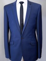Spades - Navy Blue Slim Fit Suit- Black Piping On Lapels & Pocket flaps.
