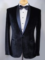 Master - Tailored Black Velvet & Lurex Dinner Jacket - 1 Button Shawl Collar.